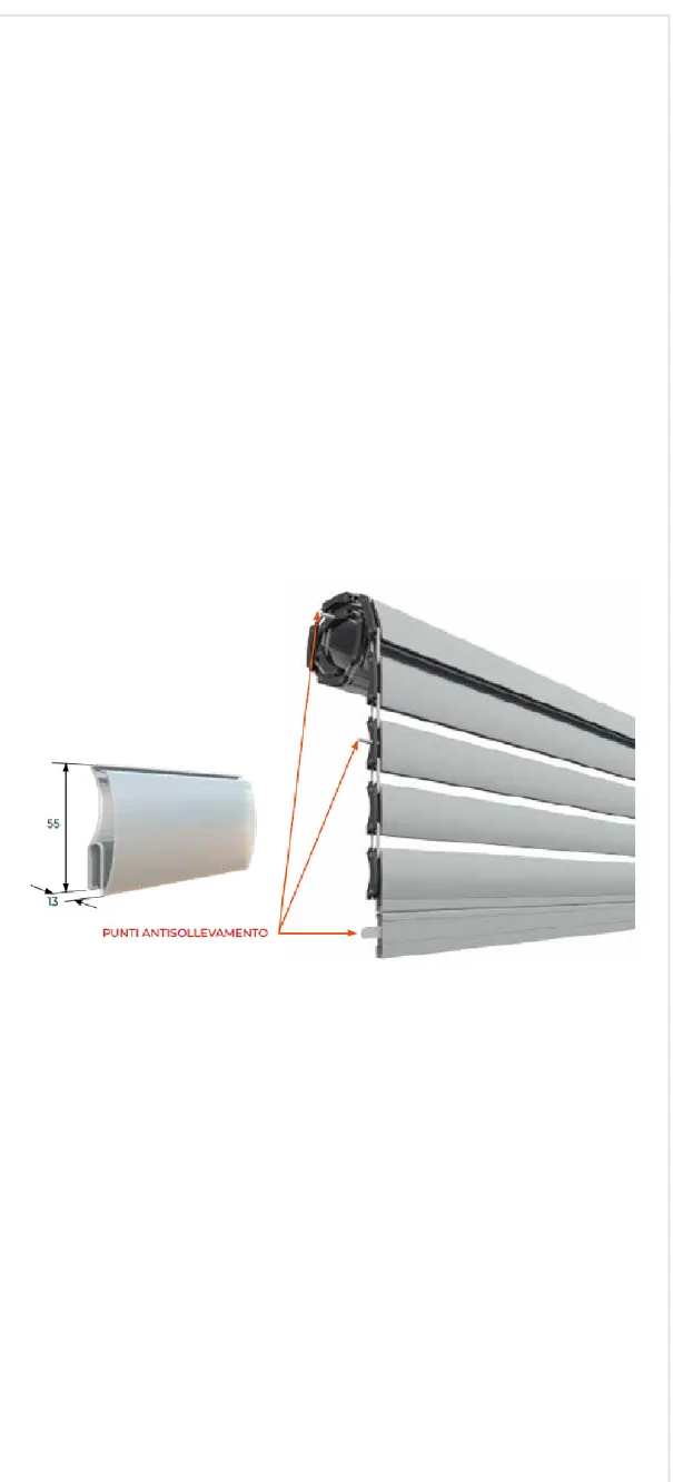 Stecca estrusa 13x55 mm dell'avvolgibile blindato con punti antisollevamento