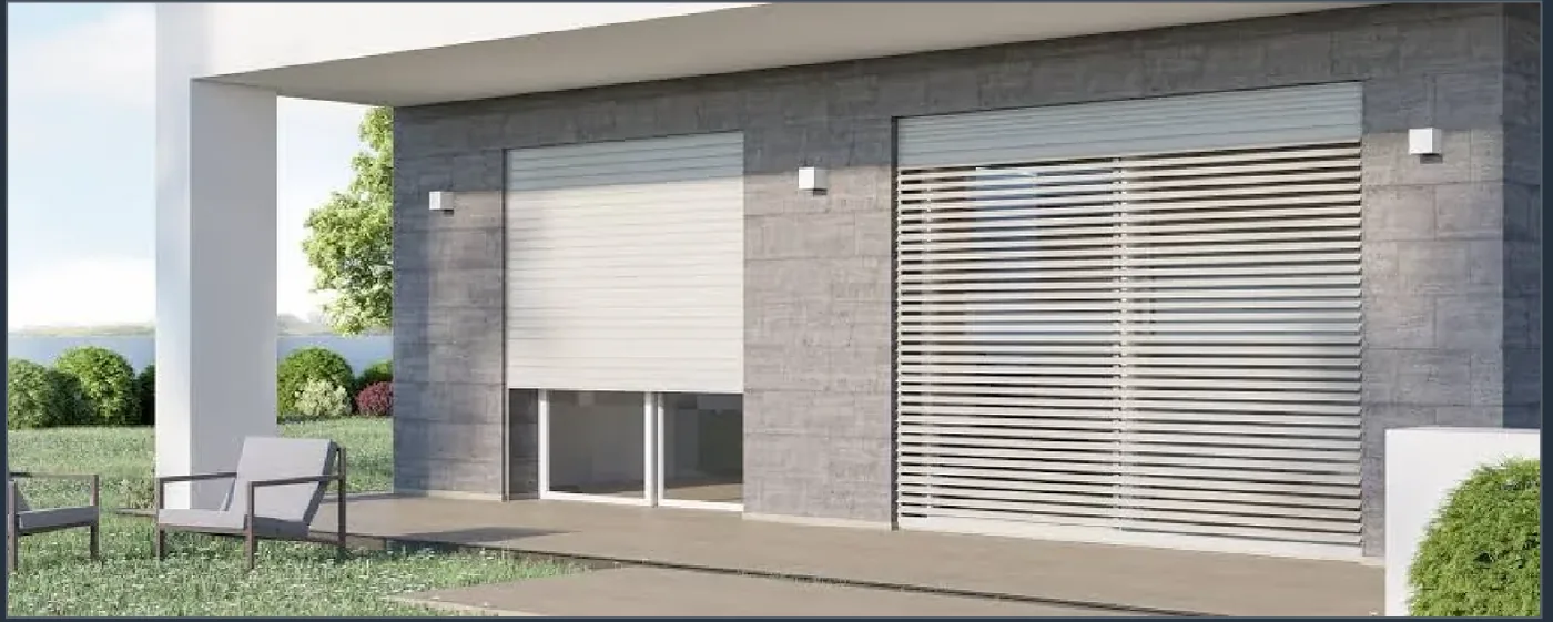 Avvolgibili in alluminio e frangisole installati su una facciata moderna