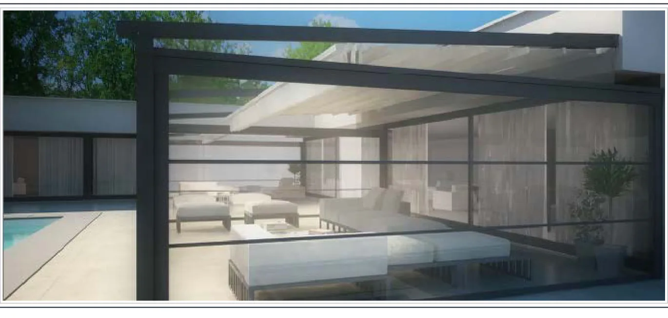 Pergola Evolution con chiusure perimetrali vetrate per vivere all'aperto in ogni stagione
