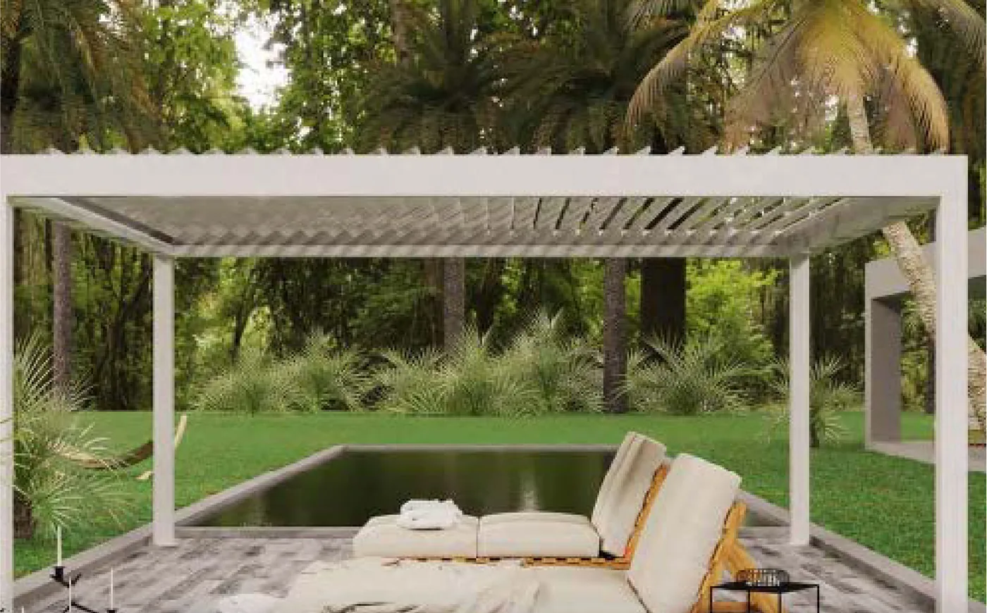Pergola con strip LED perimetrale integrata, di serie su tutta la gamma outdoor
